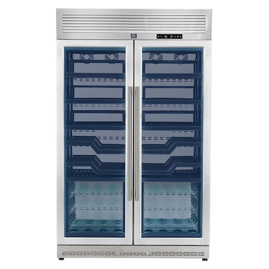 Forno FWCDR661048S Forno Abruzzo 48-Inch Dual Zones Wine Cellar, 102 Bottles, 24 Cu. Ft., Green Acrylic Holders & Black Shelves