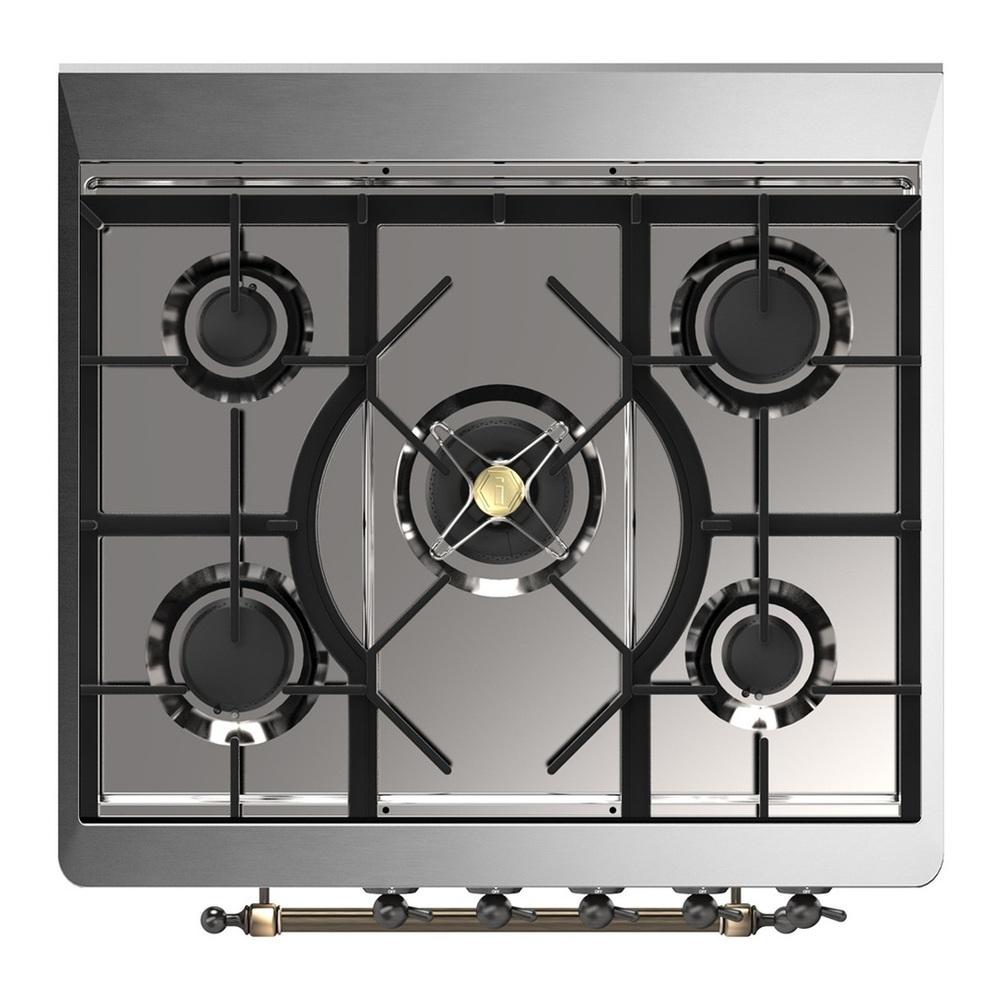 Ilve UM30NR3BGB Ilve Um30Nr3Bgb Majestic Iii 30 Inch Dual Fuel Range With 5 Black Brass Burners, Dual Function Burner Up To 25,000 Btu (Natural Gas, Triple Glass Door, Blue Grey, Burnished)