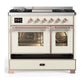 Ilve UMD40FNR3AWPLP Ilve Umd40Fnr3Awplp Majestic Iii 40 Inch Dual Fuel Range With 6 Burners And Griddle, Dual Function Burner Up To 25,000 Btu (Liquid Propane, Triple Glass Door, Antique White, Copper)