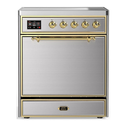 Ilve UMIB30QNR3SSG Ilve Umib30Qnr3Ssg Majestic Iii 30 Inch Induction Range With 4 Elements, 4 Cu. Ft. Oven Capacity (Solid Door, Stainless Steel, Brass)