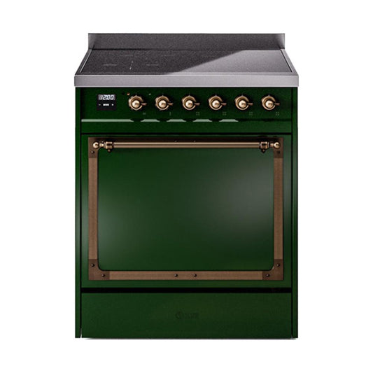 Ilve UNI304QNMPEGB Ilve Uni304Qnmpegb Nostalgie Ii Noblesse 30" Induction Range (Solid Door, Emerald Green, Burnished)