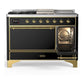Ilve UM48FSQNR3BKG Ilve Um48Fsqnr3Bkg Majestic Iii 48 Inch Dual Fuel Range With 5 Black Brass Burners, Griddle And French Top, Dual Function Burner Up To 25,000 Btu (Natural Gas, Solid Door, Glossy Black, Brass)
