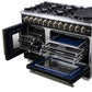 Forno FFSGS638748BLK Forno Capriasca 48 Inch Freestanding French Door Dual Fuel Range In Black With Antique Brass Accessories, 8 Burners, True Convection Oven