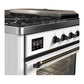 Ilve UM48FSNR3WHB Ilve Um48Fsnr3Whb Majestic Iii 48 Inch Dual Fuel Range With 5 Black Brass Burners, Griddle And French Top, Dual Function Burner Up To 25,000 Btu (Natural Gas, Triple Glass Door, White, Burnished)