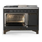 Ilve UM48FSQNR3MGB Ilve Um48Fsqnr3Mgb Majestic Iii 48 Inch Dual Fuel Range With 5 Black Brass Burners, Griddle And French Top, Dual Function Burner Up To 25,000 Btu (Natural Gas, Solid Door, Graphite Matte, Burnished)