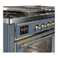 Ilve UM60FSNR3BGG Ilve Um60Fsnr3Bgg Majestic Iii 60 Inch Dual Fuel Range With 7 Burners, Griddle And French Top, Dual Function Burner With Up To 25,000 Btu (Natural Gas, Triple Glass Door, Blue Grey, Brass)