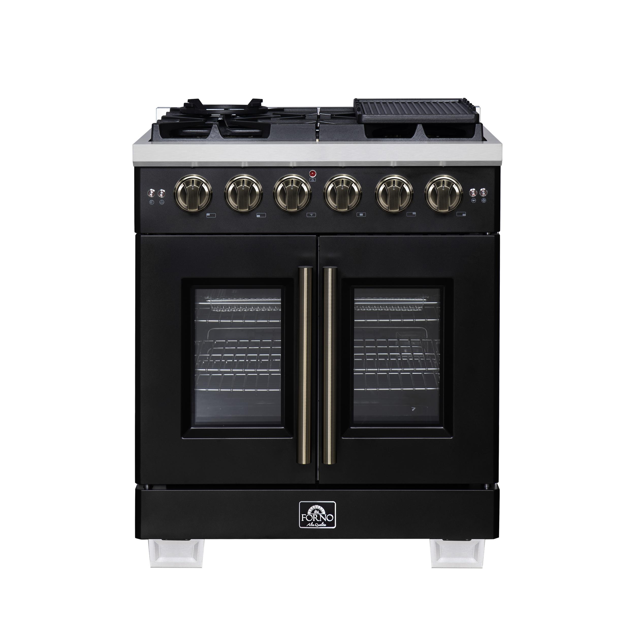 Forno FFSGS646030BLK Forno Capriasca 30-Inch Freestanding French Door Gas Range, 4 Burners, Convection Oven, Energy Efficient
