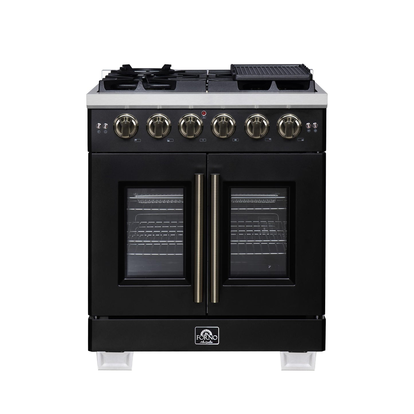 Forno FFSGS646030BLK Forno Capriasca 30-Inch Freestanding French Door Gas Range, 4 Burners, Convection Oven, Energy Efficient