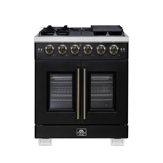 Forno FFSGS646030BLK Forno Capriasca 30-Inch Freestanding French Door Gas Range, 4 Burners, Convection Oven, Energy Efficient