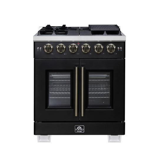 Forno FFSGS646030BLK Forno Capriasca 30-Inch Freestanding French Door Gas Range, 4 Burners, Convection Oven, Energy Efficient