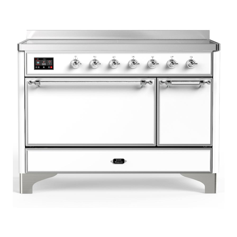 Ilve UMIB48QNR3WHC Ilve Umib48Qnr3Whc Majestic Iii 48 Inch Induction Range With 6 Elements, 5.02 Cu. Ft. Total Oven Capacity (Solid Door, White, Chrome)