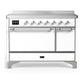 Ilve UMIB48QNR3WHC Ilve Umib48Qnr3Whc Majestic Iii 48 Inch Induction Range With 6 Elements, 5.02 Cu. Ft. Total Oven Capacity (Solid Door, White, Chrome)