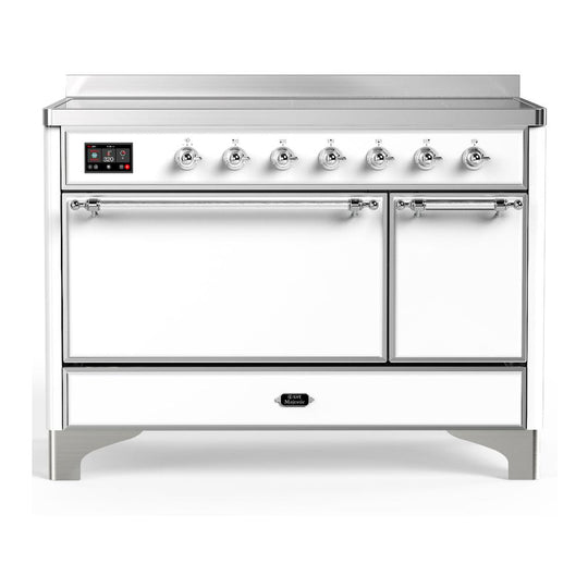 Ilve UMIB48QNR3WHC Ilve Umib48Qnr3Whc Majestic Iii 48 Inch Induction Range With 6 Elements, 5.02 Cu. Ft. Total Oven Capacity (Solid Door, White, Chrome)