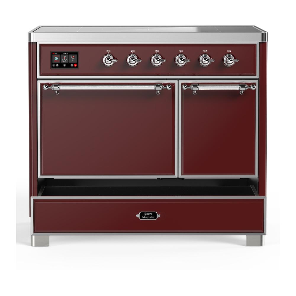 Ilve UMDIB40QNR3BUC Ilve Umdib40Qnr3Buc Majestic Iii 40 Inch Induction Range With 6 Elements, 3.82 Cu. Ft. Total Oven Capacity (Solid Door, Burgundy, Chrome)