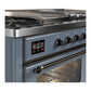 Ilve UM60FSNR3BGB Ilve Um60Fsnr3Bgb Majestic Iii 60 Inch Dual Fuel Range With 7 Burners, Griddle And French Top, Dual Function Burner With Up To 25,000 Btu (Natural Gas, Triple Glass Door, Blue Grey, Burnished)