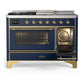 Ilve UM48FSNR3MBGLP Ilve Um48Fsnr3Mbglp Majestic Iii 48 Inch Dual Fuel Range With 5 Black Brass Burners, Griddle And French Top, Dual Function Burner Up To 25,000 Btu (Liquid Propane, Triple Glass Door, Midnight Blue, Brass)