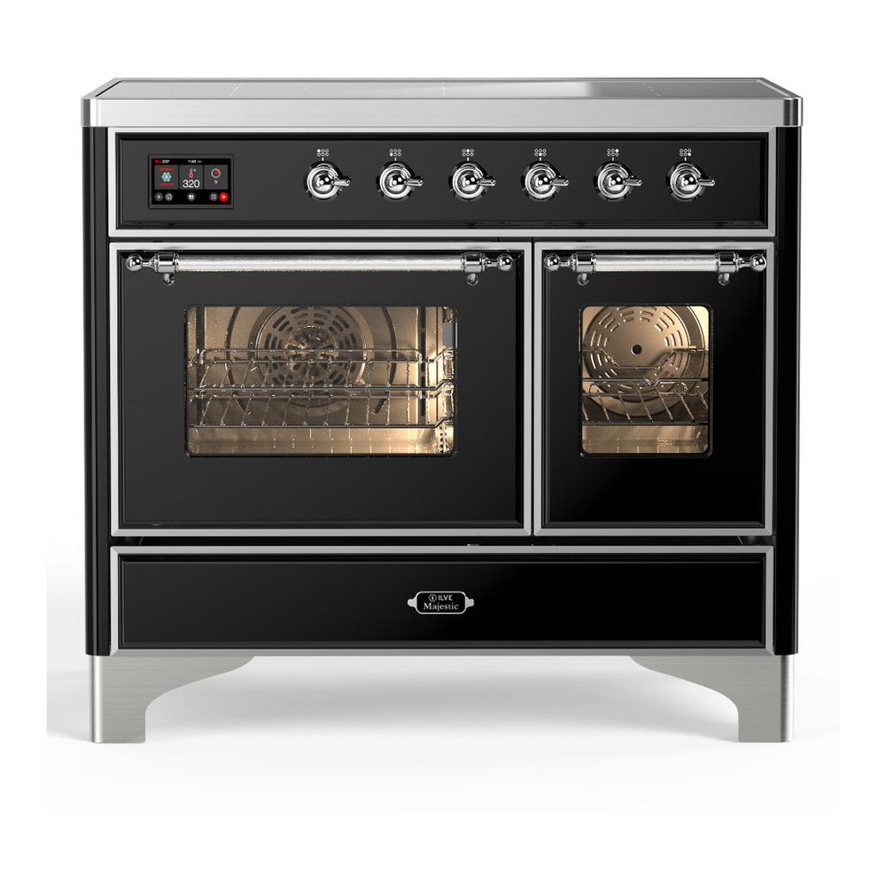 Ilve UMDIB40NR3BKC Ilve Umdib40Nr3Bkc Majestic Iii 40 Inch Induction Range With 6 Elements, 3.82 Cu. Ft. Total Oven Capacity (Triple Glass Door, Glossy Black, Chrome)