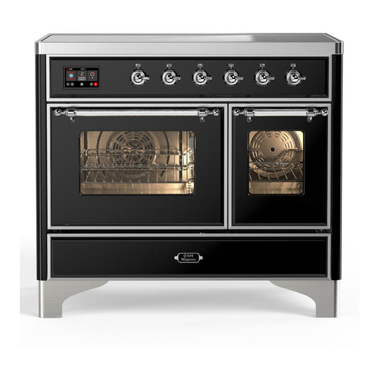 Ilve UMDIB40NR3BKC Ilve Umdib40Nr3Bkc Majestic Iii 40 Inch Induction Range With 6 Elements, 3.82 Cu. Ft. Total Oven Capacity (Triple Glass Door, Glossy Black, Chrome)