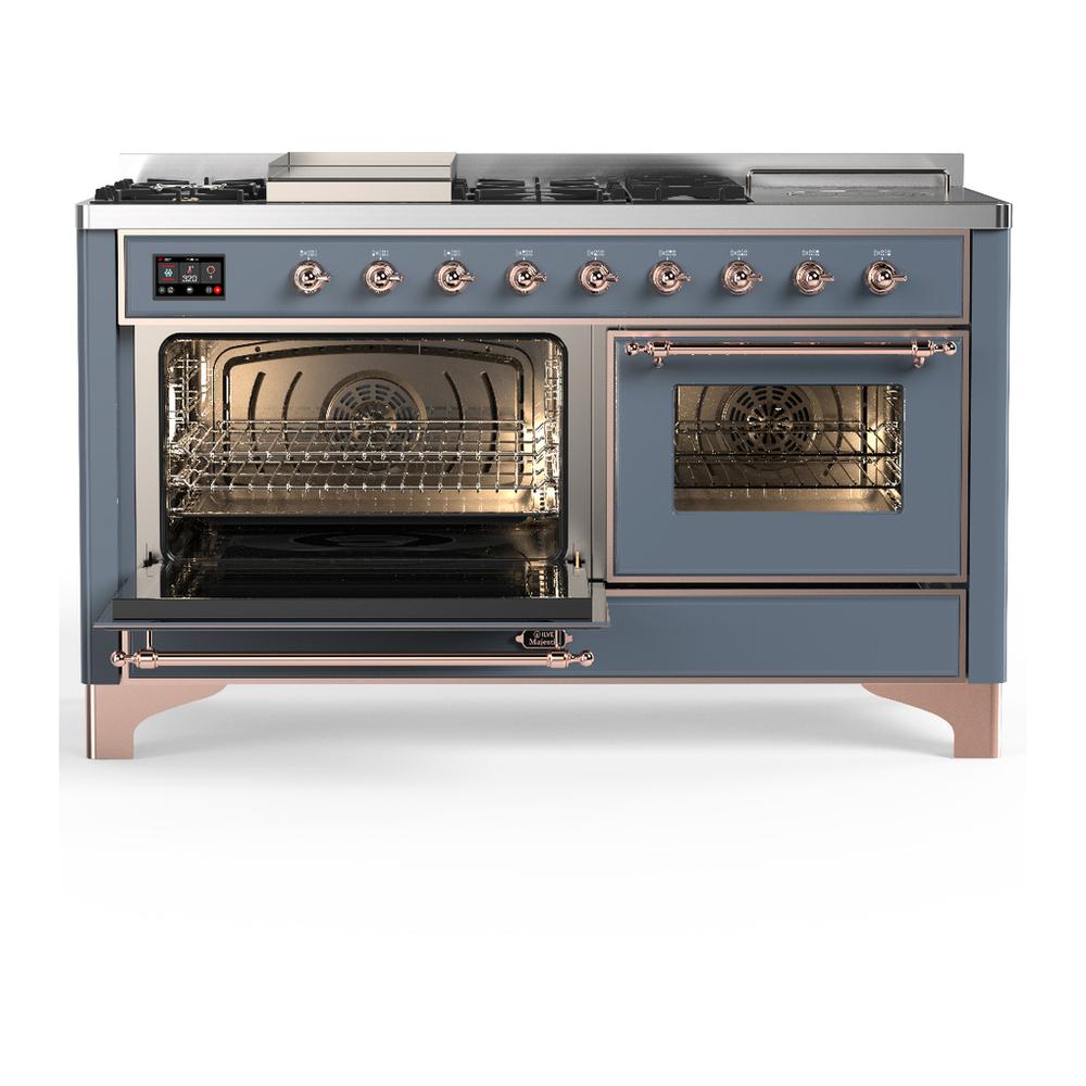 Ilve UM60FSNR3BGPLP Ilve Um60Fsnr3Bgplp Majestic Iii 60 Inch Dual Fuel Range With 7 Burners, Griddle And French Top, Dual Function Burner With Up To 25,000 Btu (Liquid Propane, Triple Glass Door, Blue Grey, Copper)
