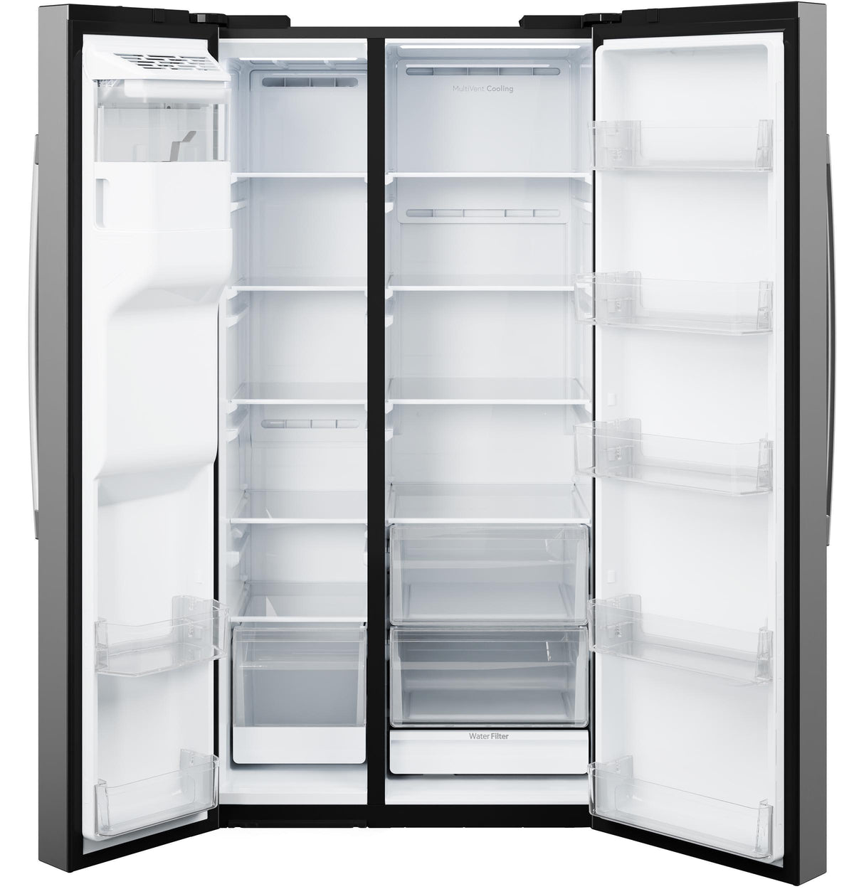 Ge Appliances GZS24NYYFS Ge® 23.6 Cu. Ft. Counter-Depth Side-By-Side Refrigerator With Extra Tall Dispenser And In-Door Icemaker