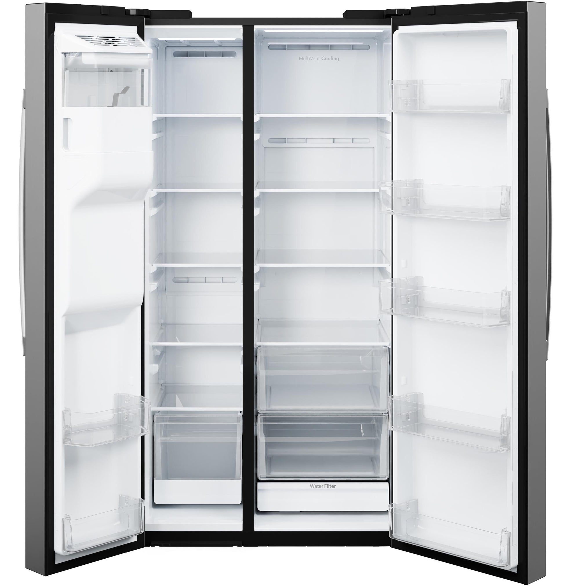 Ge Appliances GZS24NYYFS Ge® 23.6 Cu. Ft. Counter-Depth Side-By-Side Refrigerator With Extra Tall Dispenser And In-Door Icemaker