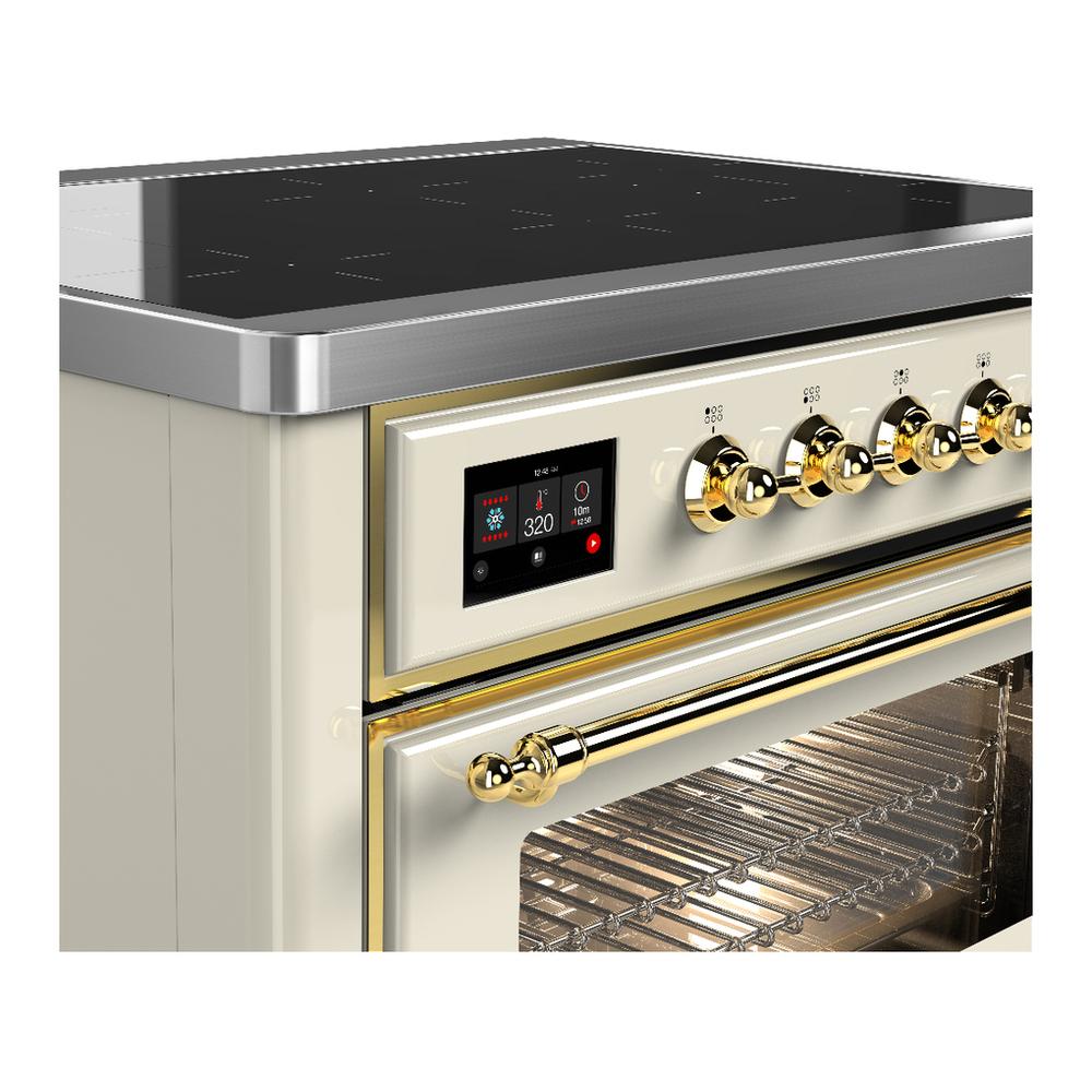 Ilve UMIB36NR3AWG Ilve Umib36Nr3Awg Majestic Iii 36 Inch Induction Range With 6 Elements, 3.5 Cu. Ft. Total Oven Capacity (Triple Glass Door, Antique White, Brass)