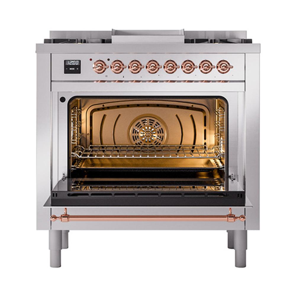 Ilve UN36FQNMPSSPLP Ilve Un36Fqnmpssplp Nostalgie Ii Noblesse 36" Dual Fuel Range (Liquid Propane, Solid Door, Stainless Steel, Copper)