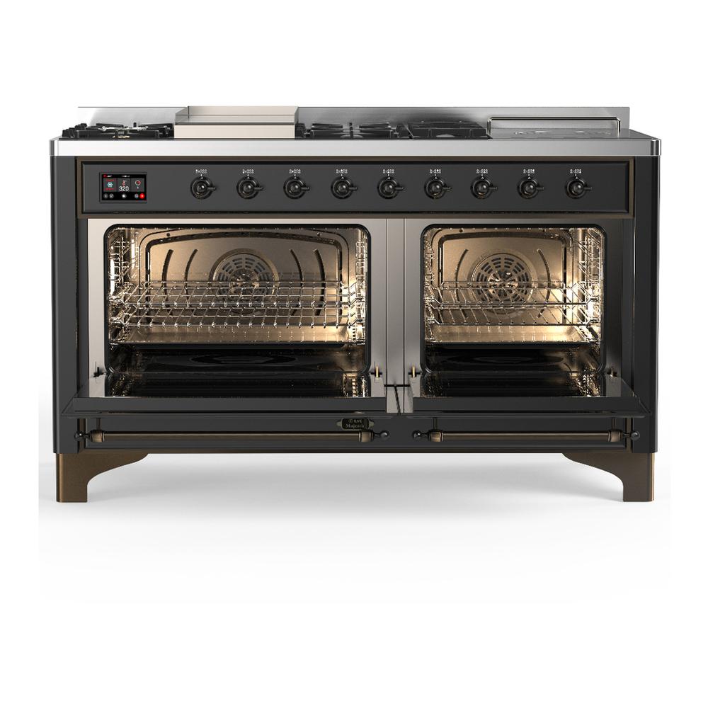 Ilve UM60FSNR3MGBLP Ilve Um60Fsnr3Mgblp Majestic Iii 60 Inch Dual Fuel Range With 7 Burners, Griddle And French Top, Dual Function Burner With Up To 25,000 Btu (Liquid Propane, Triple Glass Door, Graphite Matte, Burnished)