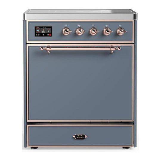 Ilve UMIB30QNR3BGP Ilve Umib30Qnr3Bgp Majestic Iii 30 Inch Induction Range With 4 Elements, 4 Cu. Ft. Oven Capacity (Solid Door, Blue Grey, Copper)