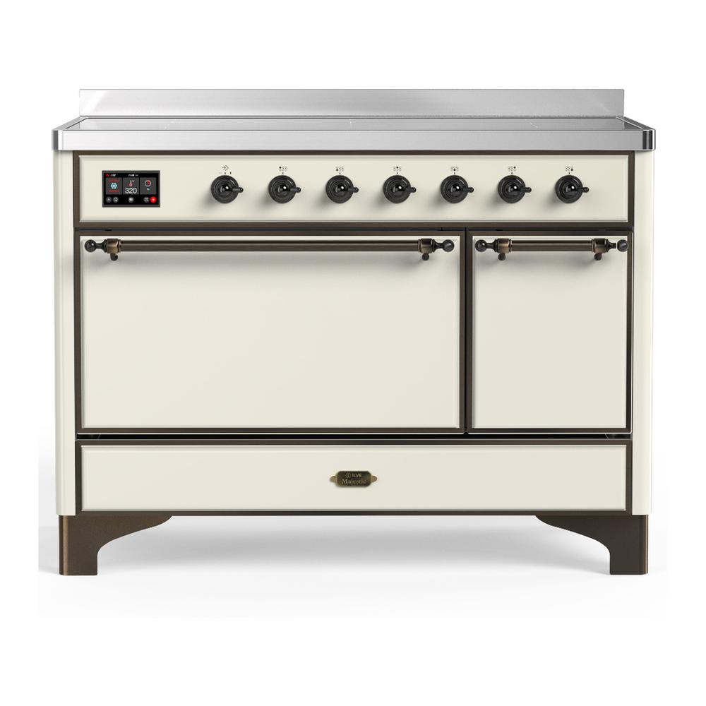 Ilve UMIB48QNR3AWB Ilve Umib48Qnr3Awb Majestic Iii 48 Inch Induction Range With 6 Elements, 5.02 Cu. Ft. Total Oven Capacity (Solid Door, Antique White, Burnished)