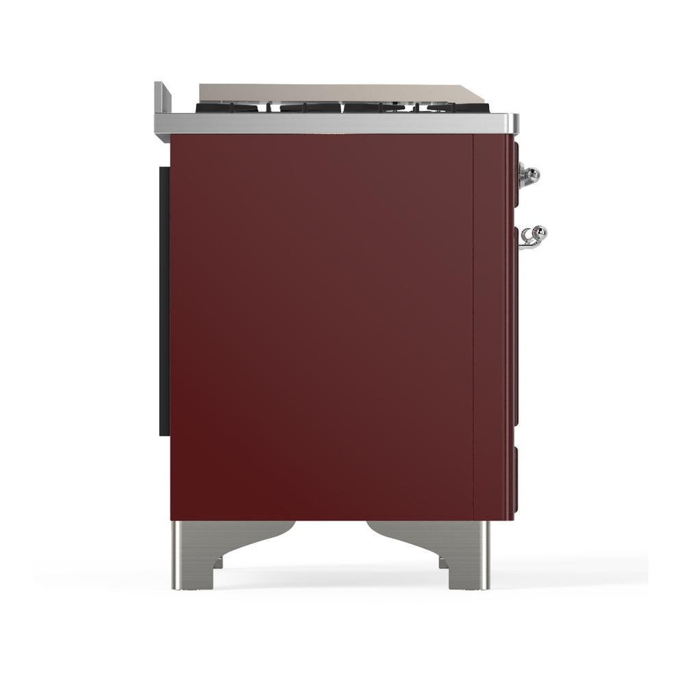 Ilve UM48FSNR3BUC Ilve Um48Fsnr3Buc Majestic Iii 48 Inch Dual Fuel Range With 5 Black Brass Burners, Griddle And French Top, Dual Function Burner Up To 25,000 Btu (Natural Gas, Triple Glass Door, Burgundy, Chrome)