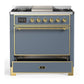 Ilve UM36FQNR3BGG Ilve Um36Fqnr3Bgg Majestic Iii 36 Inch Dual Fuel Range With 6 Black Brass Burners And Griddle, Dual Function Burner Up To 25,000 Btu (Solid Door, Blue Grey, Brass, Natural Gas)