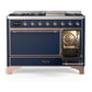 Ilve UM48FQNR3MBP Ilve Um48Fqnr3Mbp Majestic Iii 48 Inch Dual Fuel Range With 8 Burners And Griddle, Dual Function Burner Up To 25,000 Btu (Natural Gas, Solid Door, Midnight Blue, Copper)