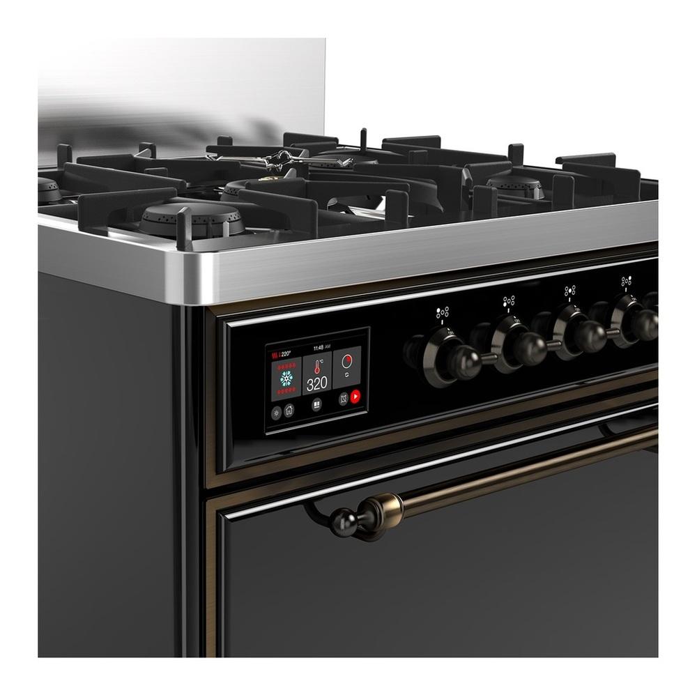 Ilve UM30QNR3BKB Ilve Um30Qnr3Bkb Majestic Iii 30 Inch Dual Fuel Range With 5 Black Brass Burners, Dual Function Burner Up To 25,000 Btu (Natural Gas, Solid Door, Glossy Black, Burnished)