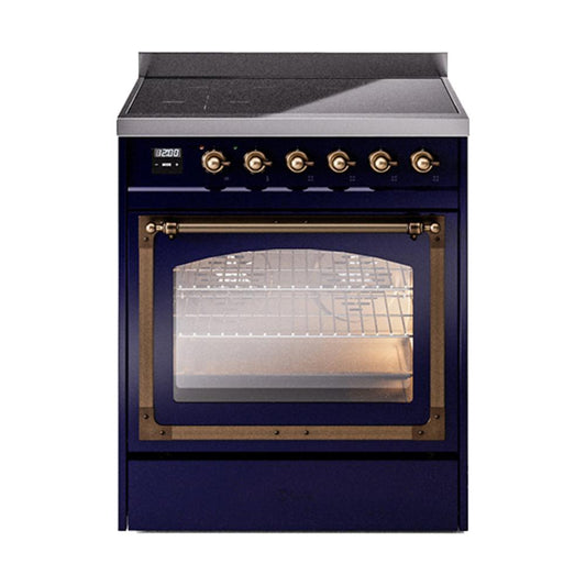 Ilve UNI304NMPMBB Ilve Uni304Nmpmbb Nostalgie Ii Noblesse 30" Induction Range (Triple Glass Door, Midnight Blue, Burnished)