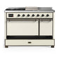 Ilve UM48FSQNR3AWB Ilve Um48Fsqnr3Awb Majestic Iii 48 Inch Dual Fuel Range With 5 Black Brass Burners, Griddle And French Top, Dual Function Burner Up To 25,000 Btu (Natural Gas, Solid Door, Antique White, Burnished)