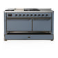Ilve UM60FSQNR3BGBLP Ilve Um60Fsqnr3Bgblp Majestic Iii 60 Inch Dual Fuel Range With 7 Burners, Griddle And French Top, Dual Function Burner With Up To 25,000 Btu (Liquid Propane, Solid Door, Blue Grey, Burnished)