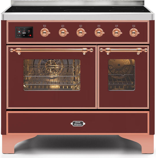 Ilve UMDI10NS3BUP Majestic Ii 40 Inch Electric Freestanding Range In Burgundy With Copper Trim