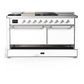 Ilve UM60FSQNR3WHC Ilve Um60Fsqnr3Whc Majestic Iii 60 Inch Dual Fuel Range With 7 Burners, Griddle And French Top, Dual Function Burner With Up To 25,000 Btu (Natural Gas, Solid Door, White, Chrome)