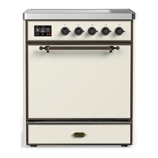 Ilve UMIB30QNR3AWB Ilve Umib30Qnr3Awb Majestic Iii 30 Inch Induction Range With 4 Elements, 4 Cu. Ft. Oven Capacity (Solid Door, Antique White, Burnished)