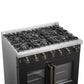 Forno FFSGS644436BLK Forno Galiano 36-Inch French Door Gas Range Black And Antique Brass Design, 6 Sealed Burners 83,000 Btu, 5.36 Cu.Ft. Convection Oven