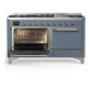 Ilve UM60FQNR3BGCLP Ilve Um60Fqnr3Bgclp Majestic Iii 60 Inch Dual Fuel Range With 9 Burners And Griddle, Dual Function Burner Up To 25,000 Btu (Liquid Propane, Solid Door, Blue Grey, Chrome)