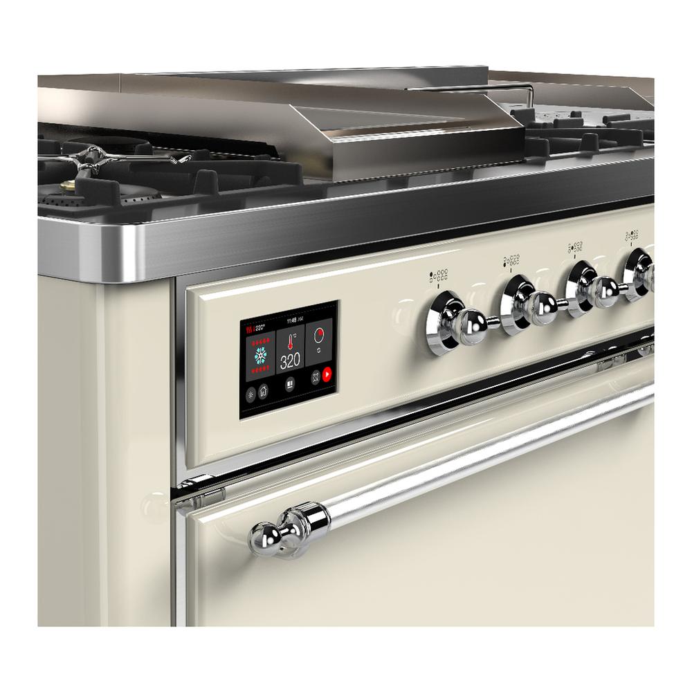 Ilve UM60FSQNR3AWCLP Ilve Um60Fsqnr3Awclp Majestic Iii 60 Inch Dual Fuel Range With 7 Burners, Griddle And French Top, Dual Function Burner With Up To 25,000 Btu (Liquid Propane, Solid Door, Antique White, Chrome)