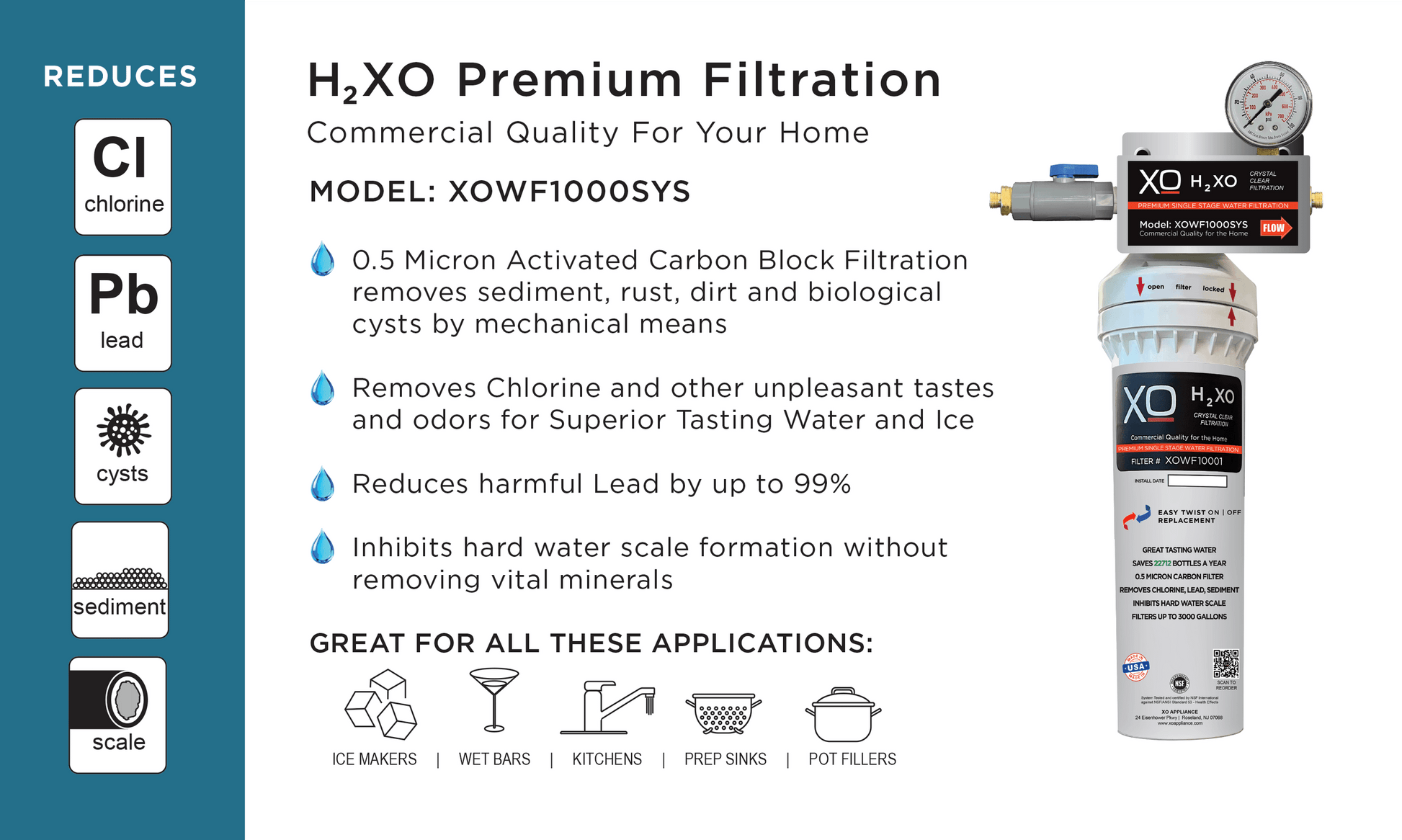 Xo Appliance XOWF1000SYS Single Stage Home Water Filtration System