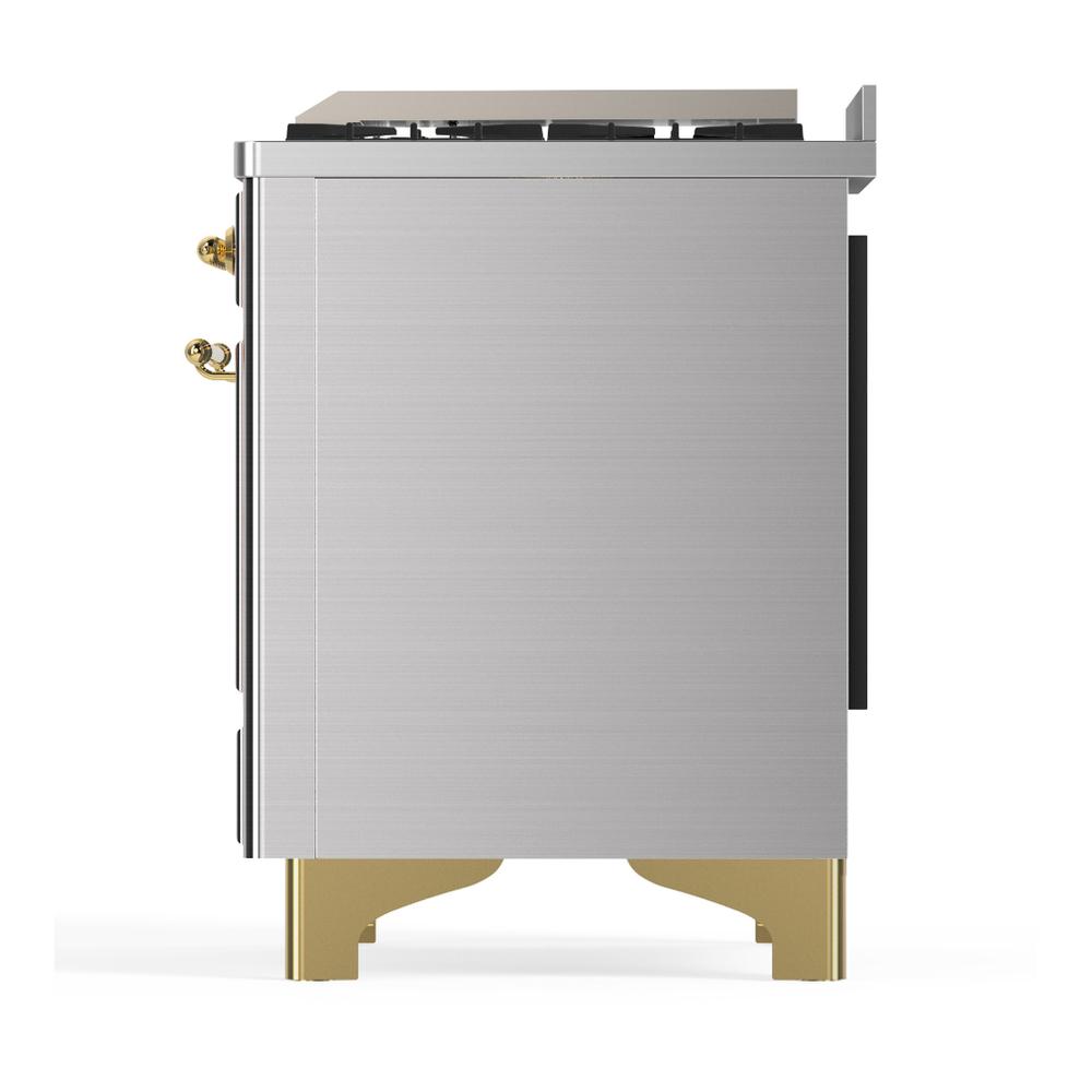Ilve UM48FNR3SSG Ilve Um48Fnr3Ssg Majestic Iii 48 Inch Dual Fuel Range With 8 Burners And Griddle, Dual Function Burner Up To 25,000 Btu (Natural Gas, Triple Glass Door, Stainless Steel, Brass)