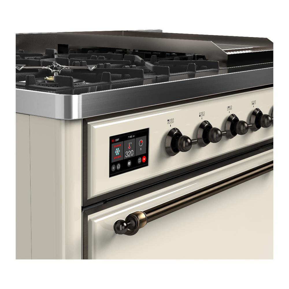 Ilve UM48FQNR3AWB Ilve Um48Fqnr3Awb Majestic Iii 48 Inch Dual Fuel Range With 8 Burners And Griddle, Dual Function Burner Up To 25,000 Btu (Natural Gas, Solid Door, Antique White, Burnished)
