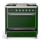 Ilve UM36FQNR3EGCLP Ilve Um36Fqnr3Egclp Majestic Iii 36 Inch Dual Fuel Range With 6 Black Brass Burners And Griddle, Dual Function Burner Up To 25,000 Btu (Solid Door, Emerald Green, Chrome, Liquid Propane)