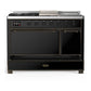 Ilve UM48FSQNR3BKB Ilve Um48Fsqnr3Bkb Majestic Iii 48 Inch Dual Fuel Range With 5 Black Brass Burners, Griddle And French Top, Dual Function Burner Up To 25,000 Btu (Natural Gas, Solid Door, Glossy Black, Burnished)