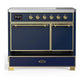 Ilve UMDIB40QNR3MBG Ilve Umdib40Qnr3Mbg Majestic Iii 40 Inch Induction Range With 6 Elements, 3.82 Cu. Ft. Total Oven Capacity (Solid Door, Midnight Blue, Brass)