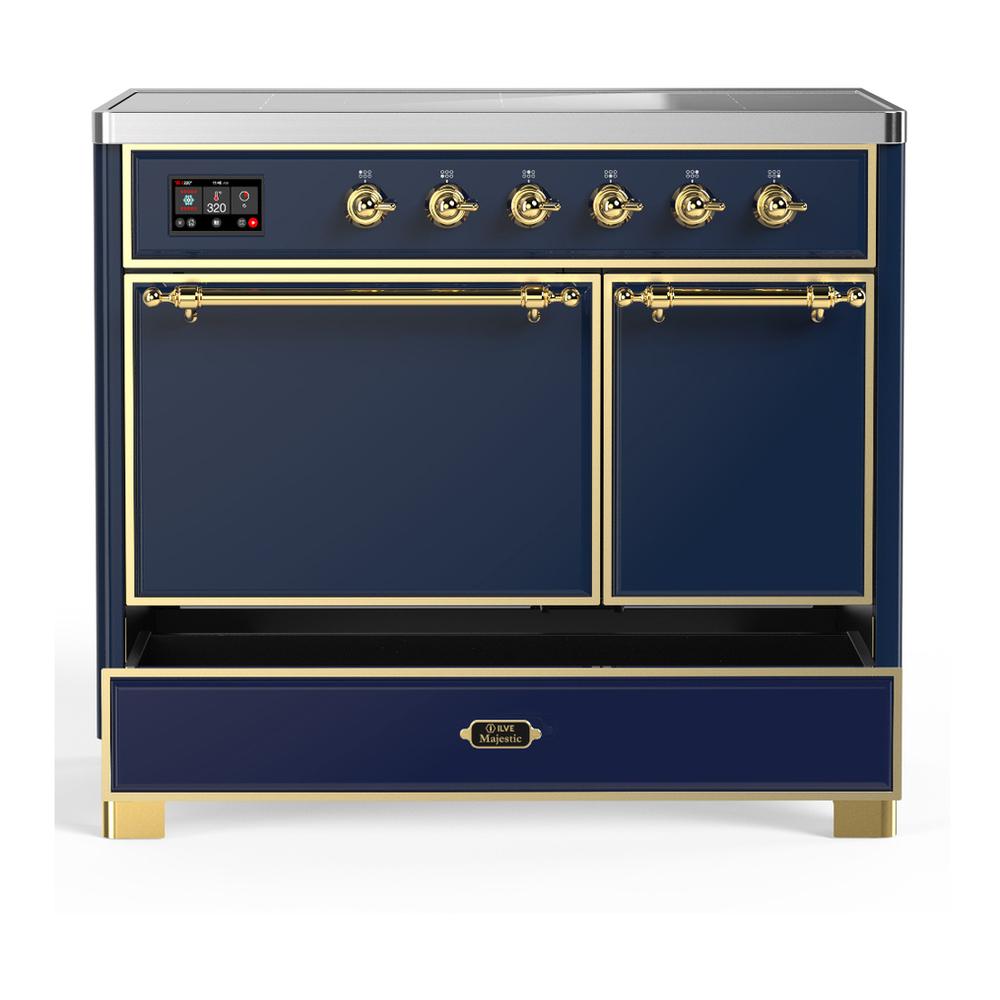 Ilve UMDIB40QNR3MBG Ilve Umdib40Qnr3Mbg Majestic Iii 40 Inch Induction Range With 6 Elements, 3.82 Cu. Ft. Total Oven Capacity (Solid Door, Midnight Blue, Brass)